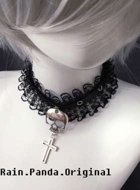 原创亚文化骷髅choker哥特颈链蕾丝项圈锁骨配饰项链朋克十字架