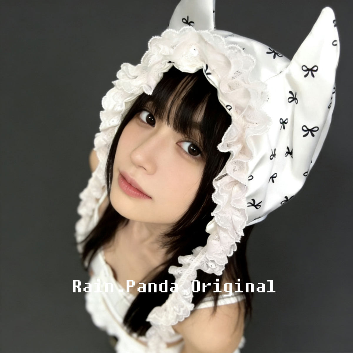 雨熊ns赛博朋克y2k复古波点小恶魔帽子未来感bb蕾丝帽