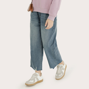 纯一良品童装女童牛仔裤女孩春秋新品中大童复古时髦直筒九分裤子