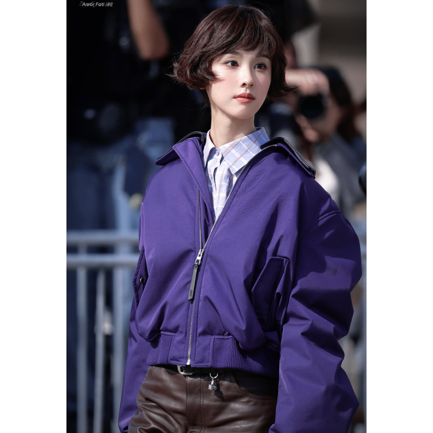 陈都灵紫色棒球服女2026年秋冬加厚棉服宽松短款飞行员夹克外套潮