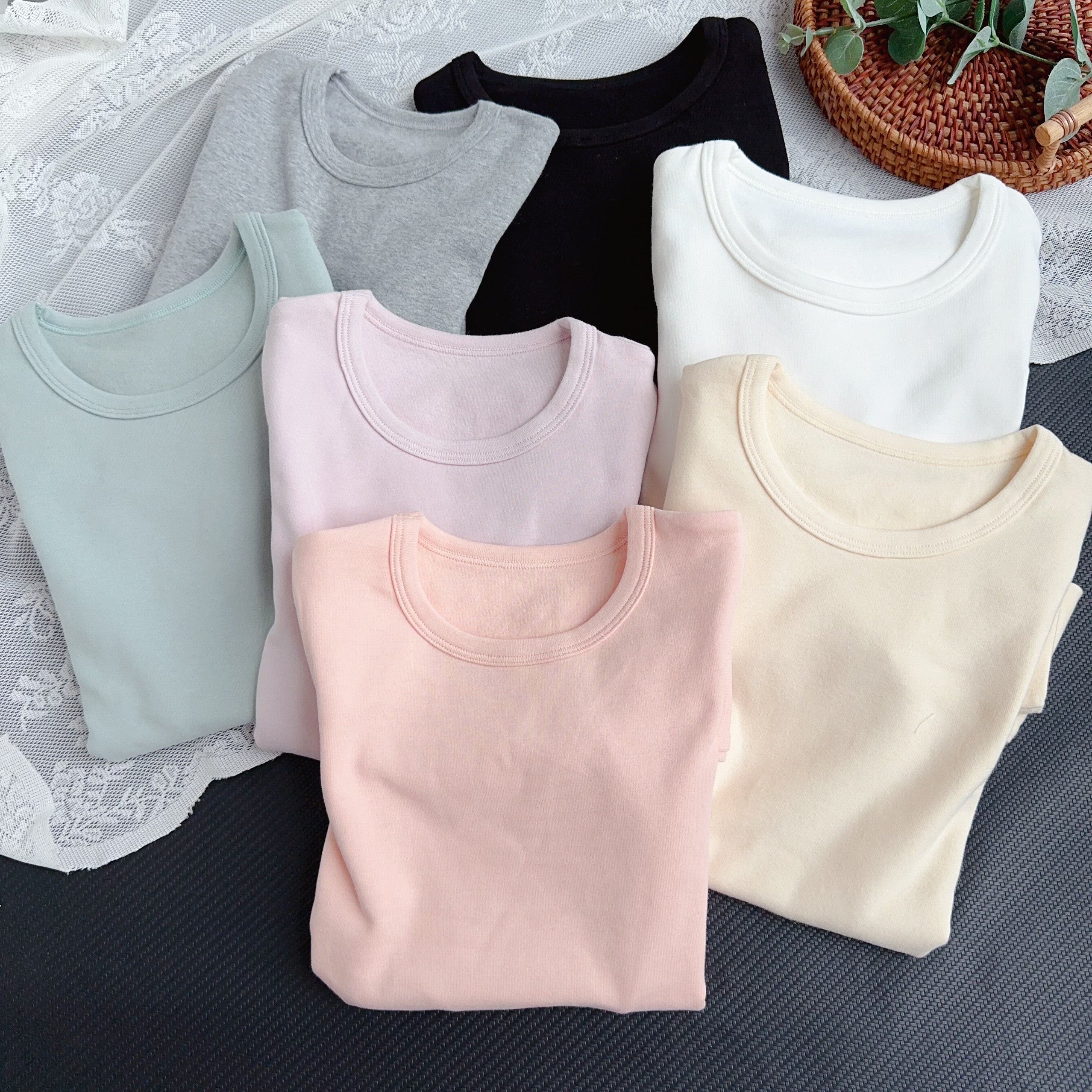 圆领长袖厚实磨毛弹力保暖打底衫