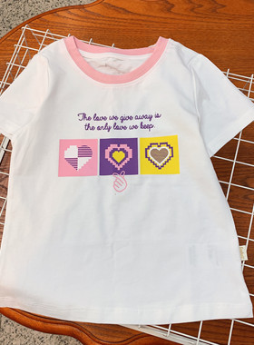 100-120国柜尾 白色宝宝印花短袖T恤  夏季薄款纯棉圆领儿童上衣