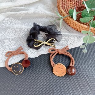 韩版  简约少女 笑脸粗皮筋发饰  中大童扎马尾发圈 百搭弹力头饰