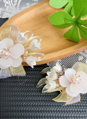 绿色森系古风发夹 新中式女童汉服头饰发饰 清新铃兰雪纺丝带甜美