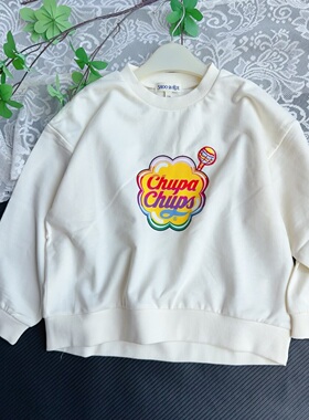 日单童装shoolarue秋季新款趣味时尚圆领棒棒糖女孩薄绒儿童卫衣