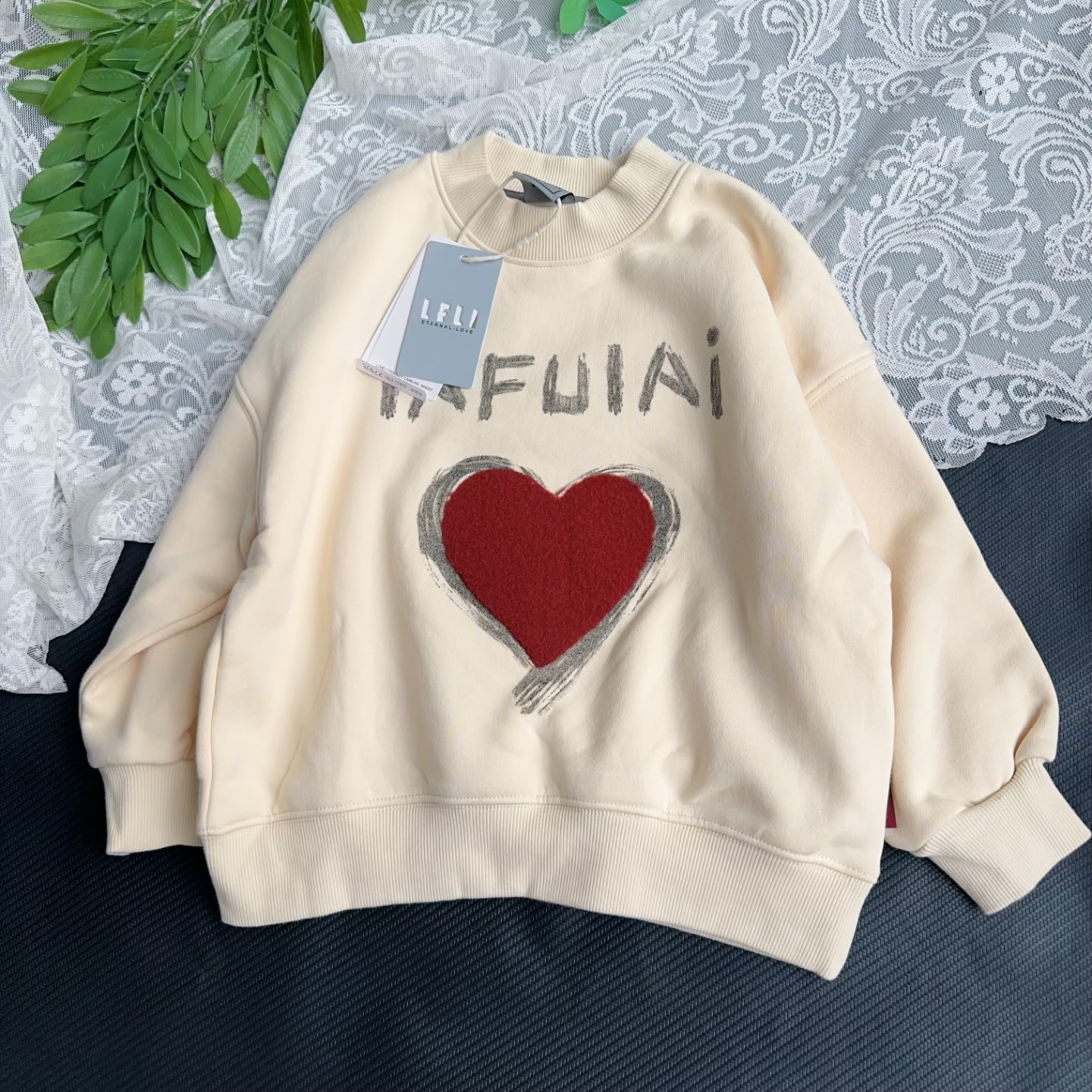 啦芙莱童装冬季女童中大童爱心慵懒风加绒卫衣套头衫洋气休闲卫衣
