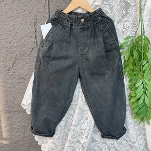 啦FU莱春季男童牛仔裤洋气时髦秋季儿童直筒裤女童休闲长裤宽松裤