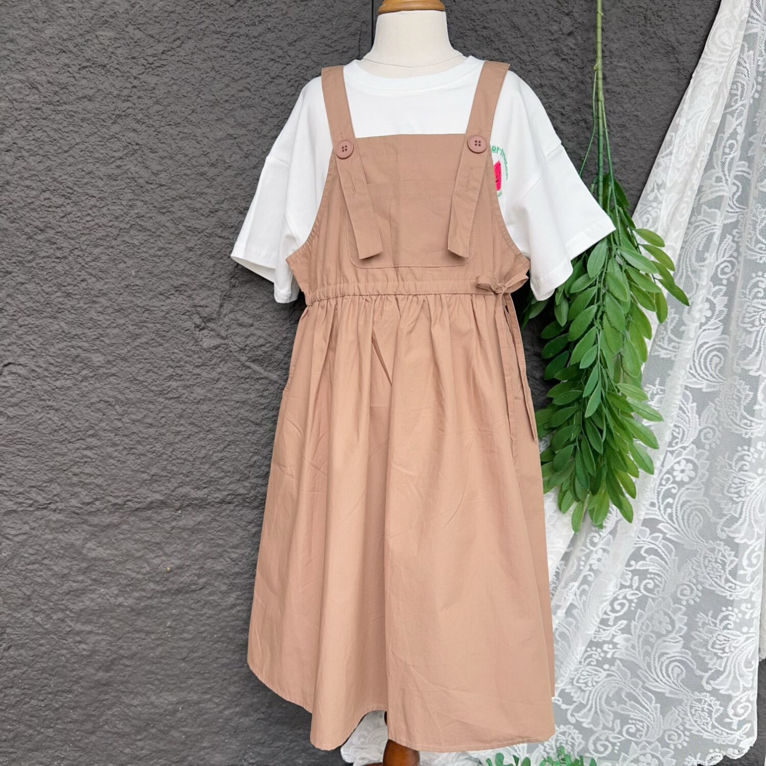 女童纯棉背带连衣裙夏季薄款森女中小童收腰系带宽松日系背带长裙图片