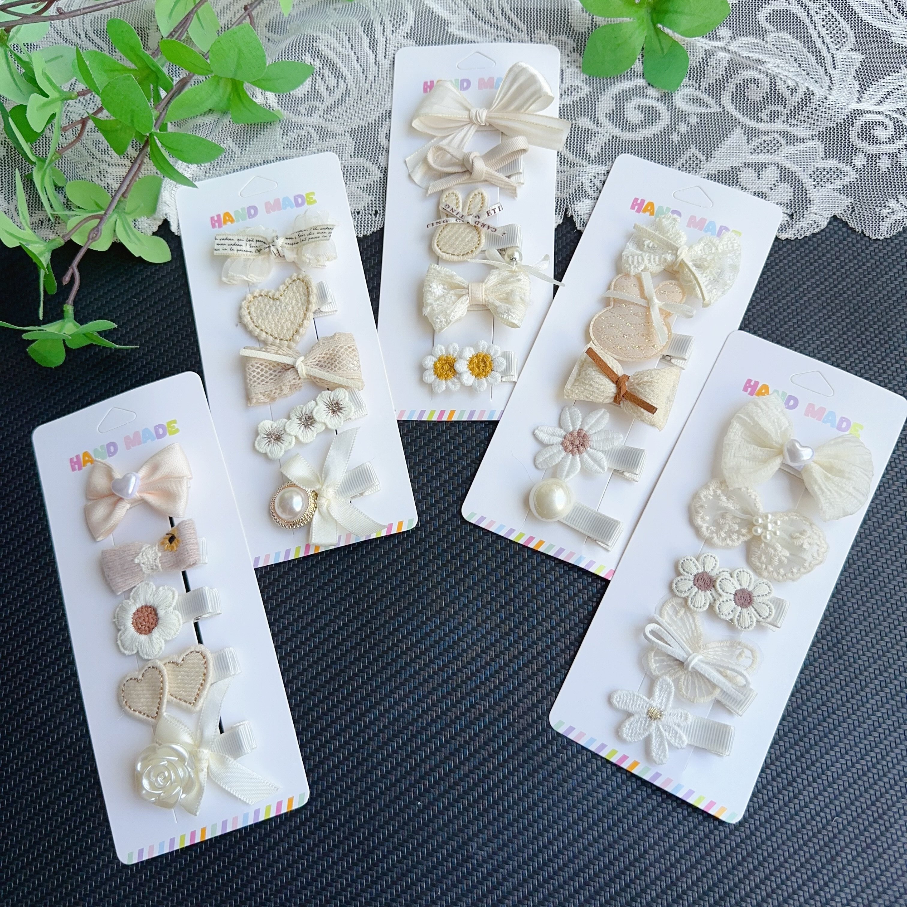 可爱蝴蝶结儿童发夹全包布安全婴幼儿发饰宝宝发卡女童头饰 5件套