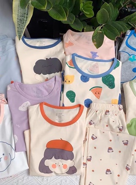 A类 薄款 弹力棉男女童空调房长袖家居服套装 儿童秋夏季纯棉睡衣