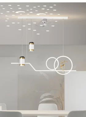 吊灯 直流变频节能LED风扇一体餐厅灯个性创意网红智能语音灯具