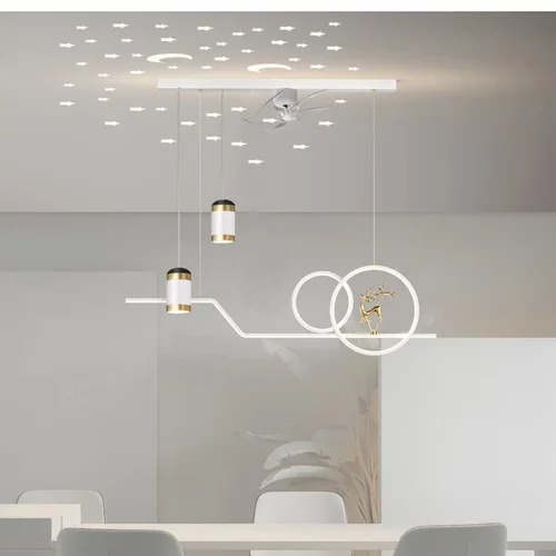 吊灯 直流变频节能LED风扇一体餐厅灯个性创意网红智能语音灯具