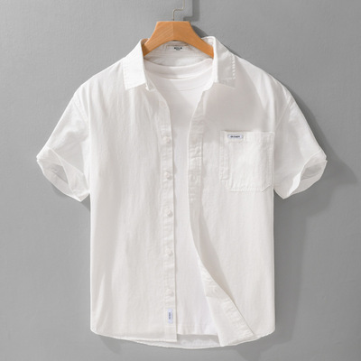 纯棉夏季男短袖白衬衫