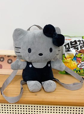 灰色猫咪网红新款可爱双肩少女心休闲百搭卡伊毛绒玩偶包儿童背包