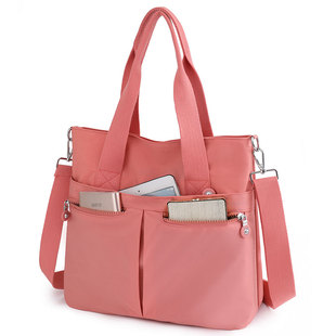 尼龙多隔层托特包女2025新款大容量分层上课通勤帆布斜挎包妈咪包