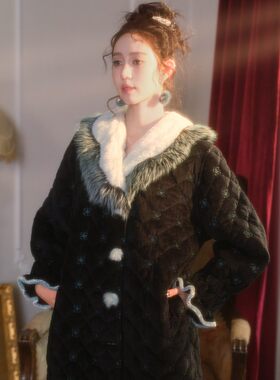 原创薄荷绿女刺绣三层加厚夹棉睡衣两件套宽松加绒家居服套装冬新
