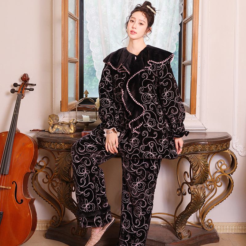 ANNZ三层夹棉加厚加绒家居服冬