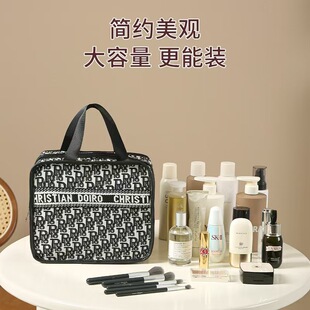 网红ins大容量千鸟格化妆包韩版R字母时尚收纳包妈咪包洗漱包袋