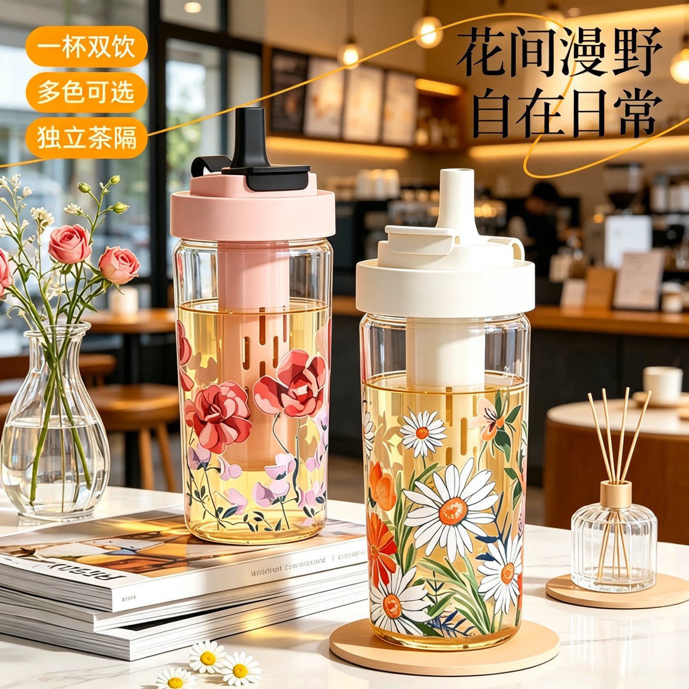 2026新款玻璃杯双饮带茶隔
