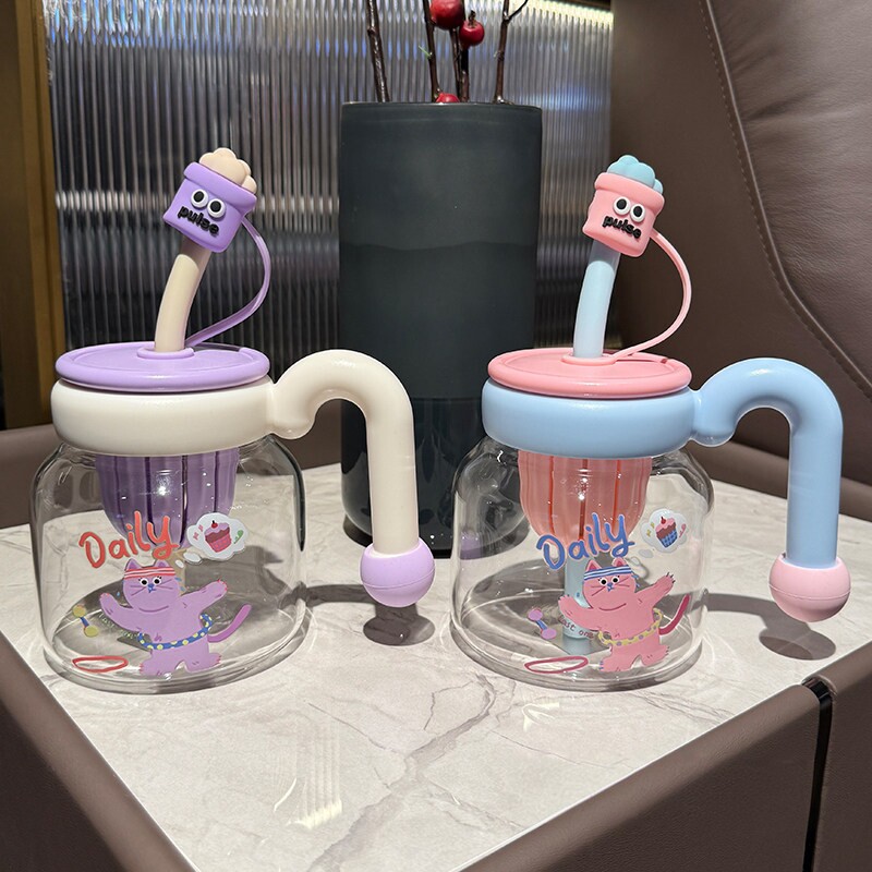 2026新款玻璃水杯可爱吸管杯