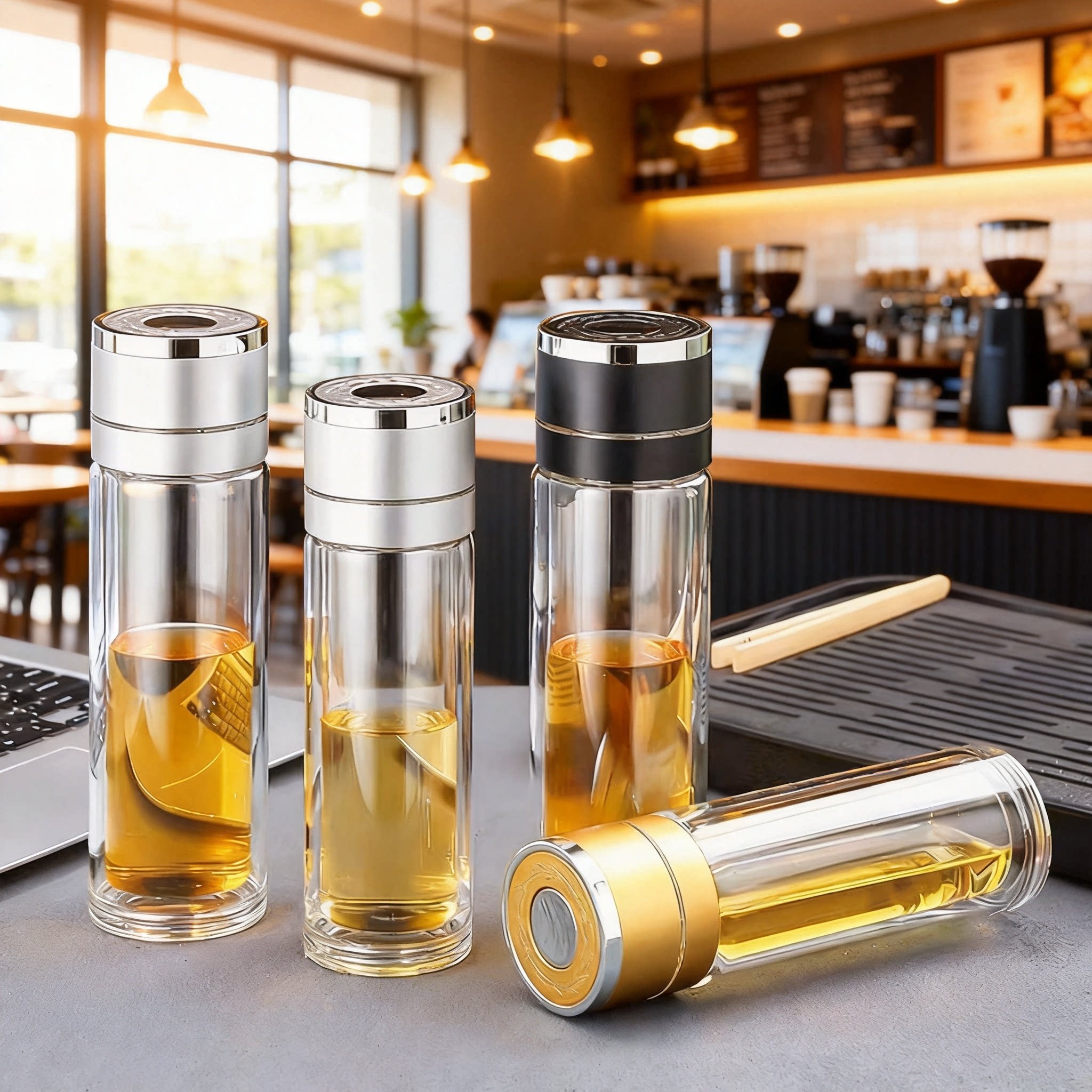 一键开盖车载双层玻璃杯