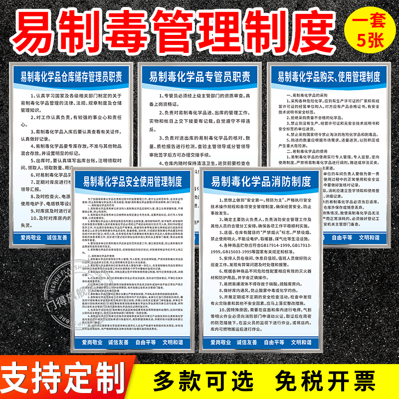 易制毒危险化学品安全管理制度牌