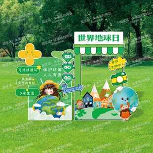 幼儿园小学世界地球日宣传拍照框低碳节约用水垃圾分类布置KT板