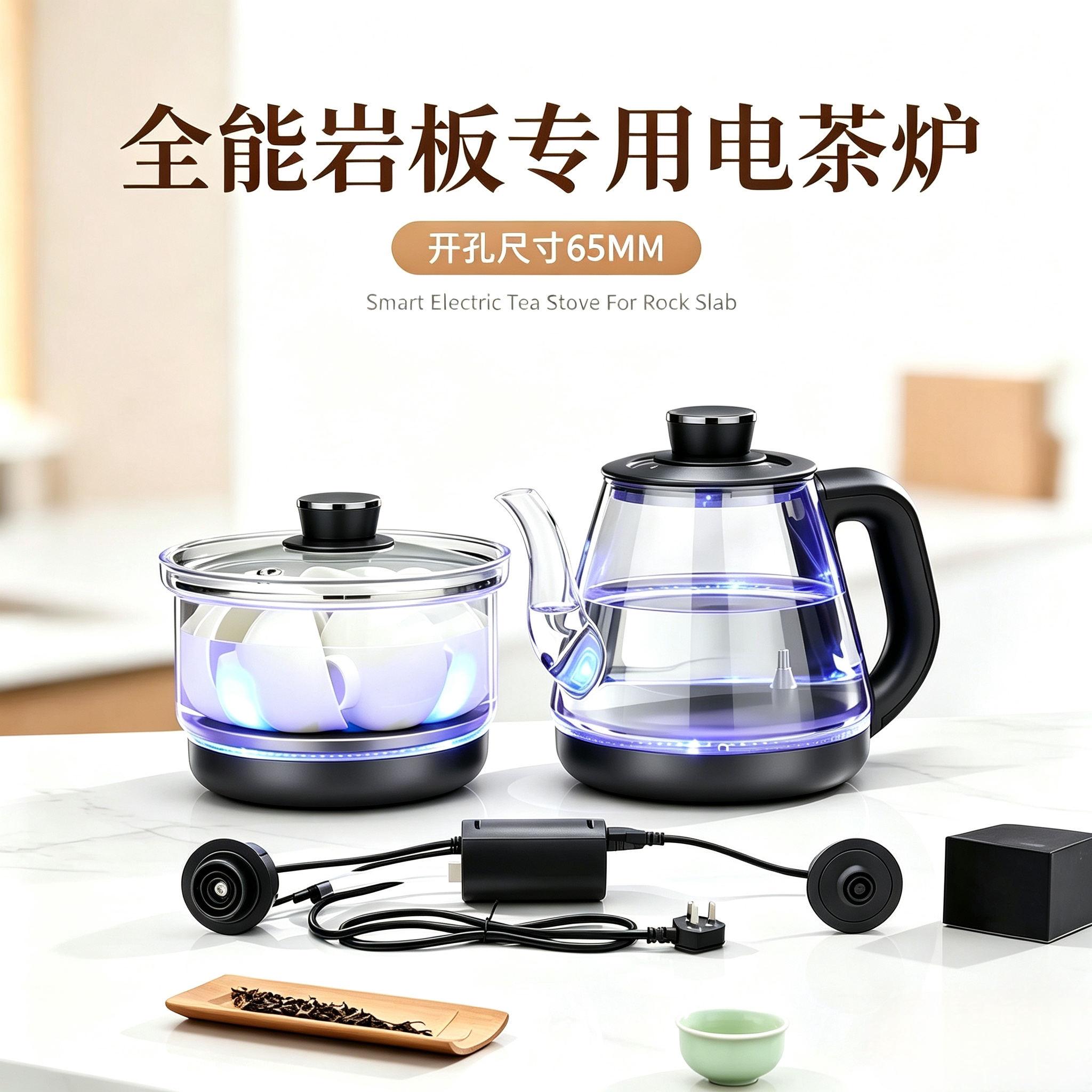 岩板茶桌烧水壶嵌入式一体全自动底部上水茶台双孔内暗装电茶炉