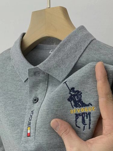 夏季纯色保罗男士短袖刺绣