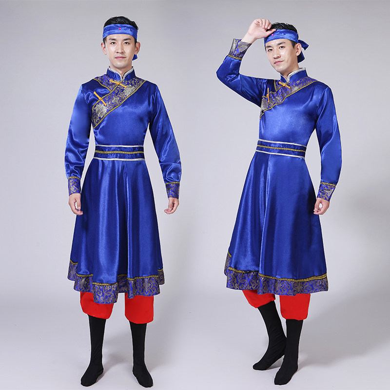 新款蒙古服装男款蒙族成人藏族演出服舞蹈 少数民族男士蒙古袍