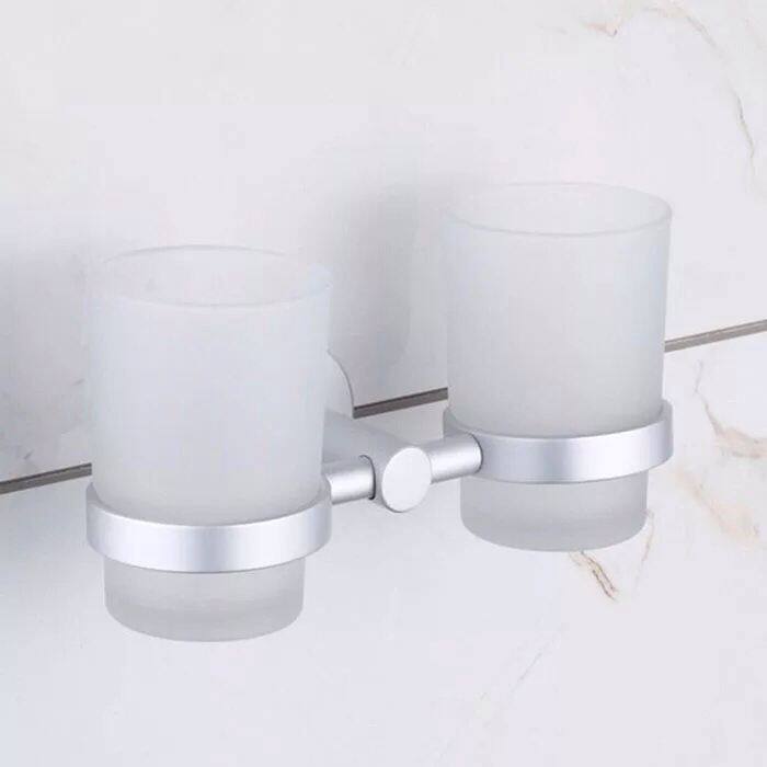 太空铝双杯牙杯架牙刷杯架 漱口杯架 玻璃洗漱杯浴室免打孔置物架