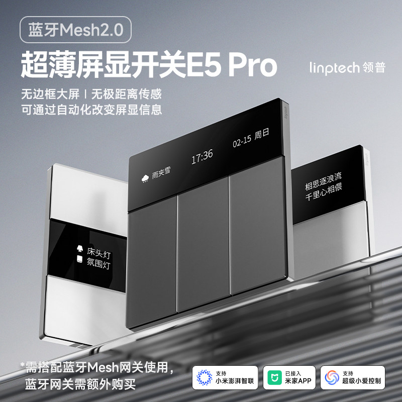 领普E5Pro超薄AG玻璃屏显开关图片