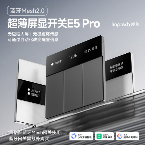 领普E5Pro超薄AG玻璃屏显开关