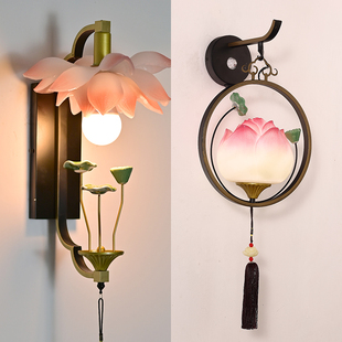 新中式雷达语音控声光控人体感应壁灯禅意过道楼梯间客厅莲花灯具