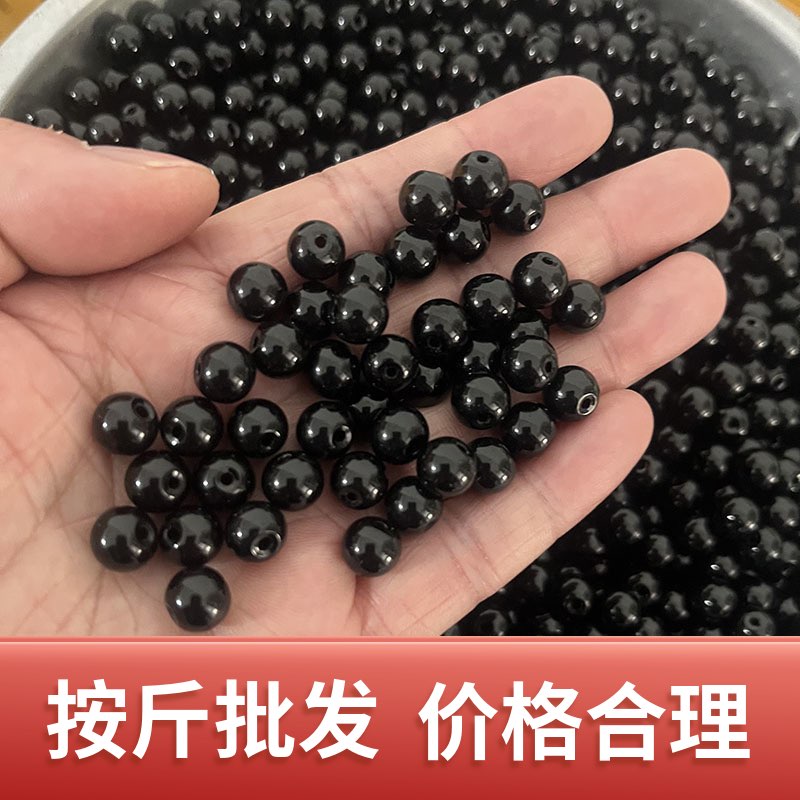 黑色亮面玻璃圆珠按斤散珠批发