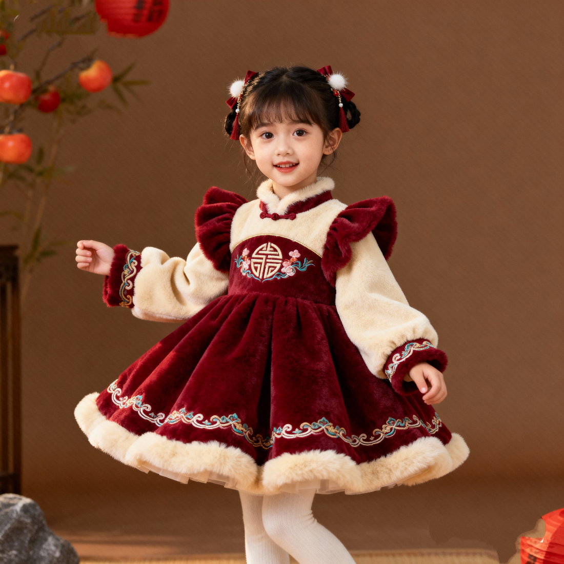 女童2026新款国风新年装宝宝生日洛丽塔洋气可爱蓬蓬公主裙拜年服