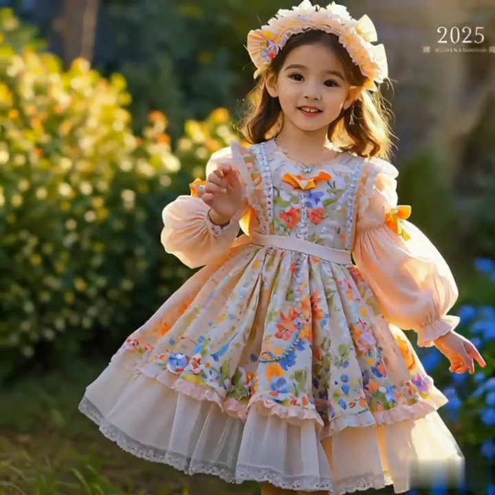 女童洛丽塔公主裙2025春秋新款儿童高端生日礼服裙碎花蓬蓬连衣裙