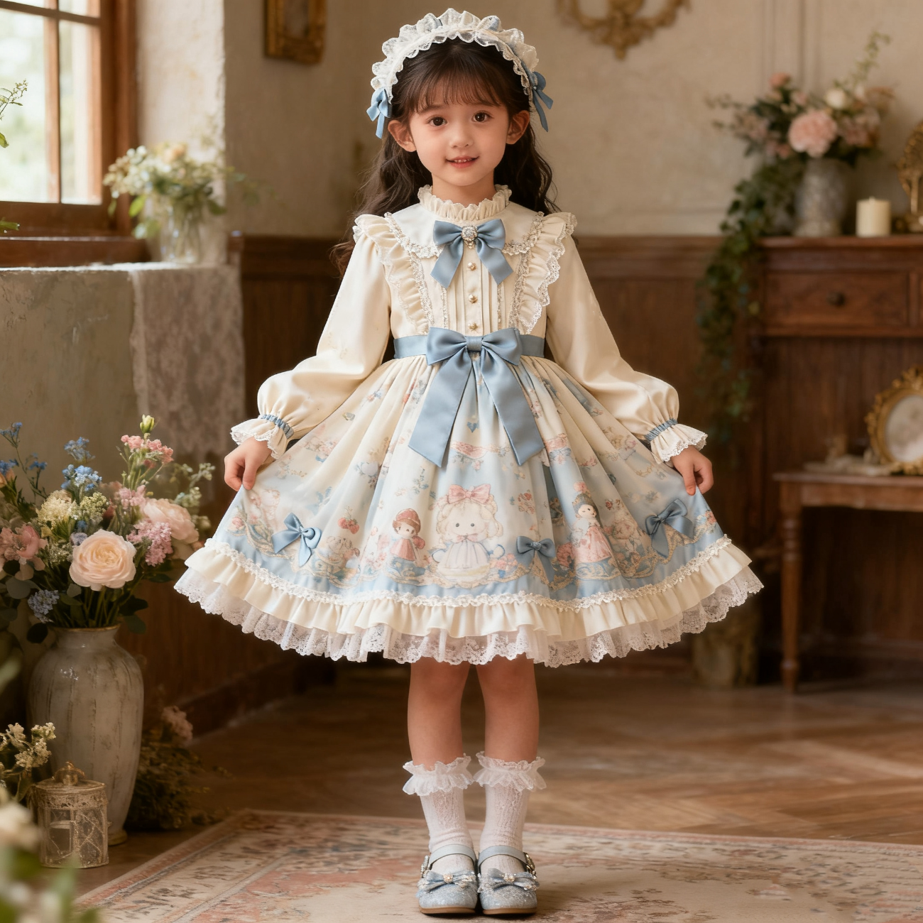 女童秋冬加绒连衣裙2025新款洛丽塔卡通甜美可爱公主蓬蓬生日礼服
