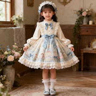 女童秋冬加绒连衣裙2026新款洛丽塔卡通甜美可爱公主蓬蓬生日礼服
