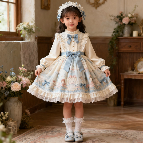 女童秋冬加绒连衣裙2026新款洛丽塔卡通甜美可爱公主蓬蓬生日礼服