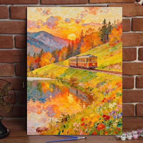 秋日晚霞diy数字油画治愈系手工丙烯画0基础涂色画填色挂画