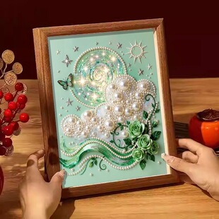 蝴蝶玫瑰珍珠画钻石画闺蜜情侣礼物生日礼物花卉风景桌面装饰摆件