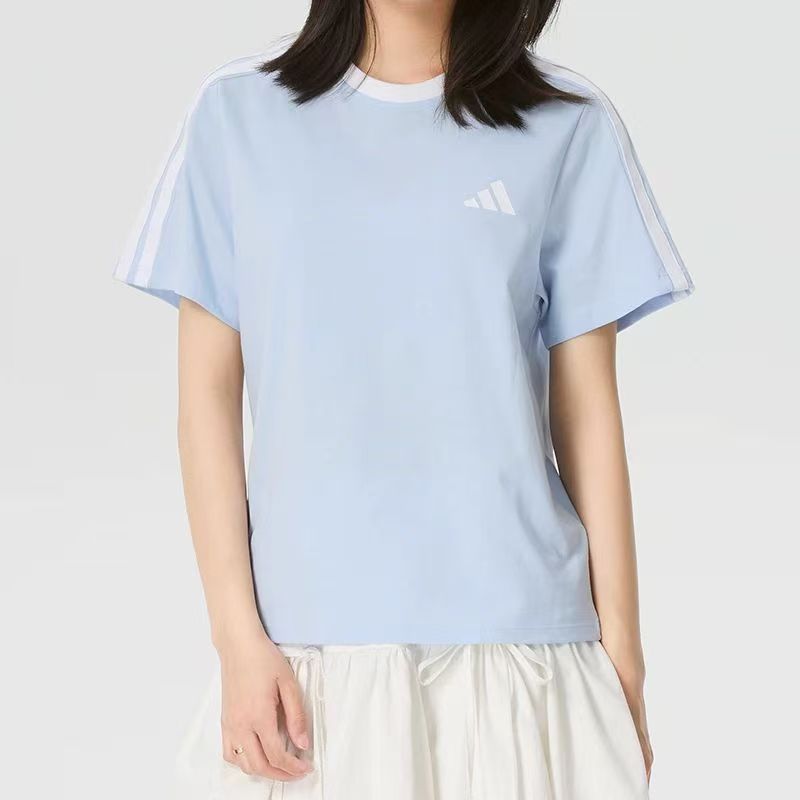 阿迪达斯纯棉短袖T恤女款蓝色