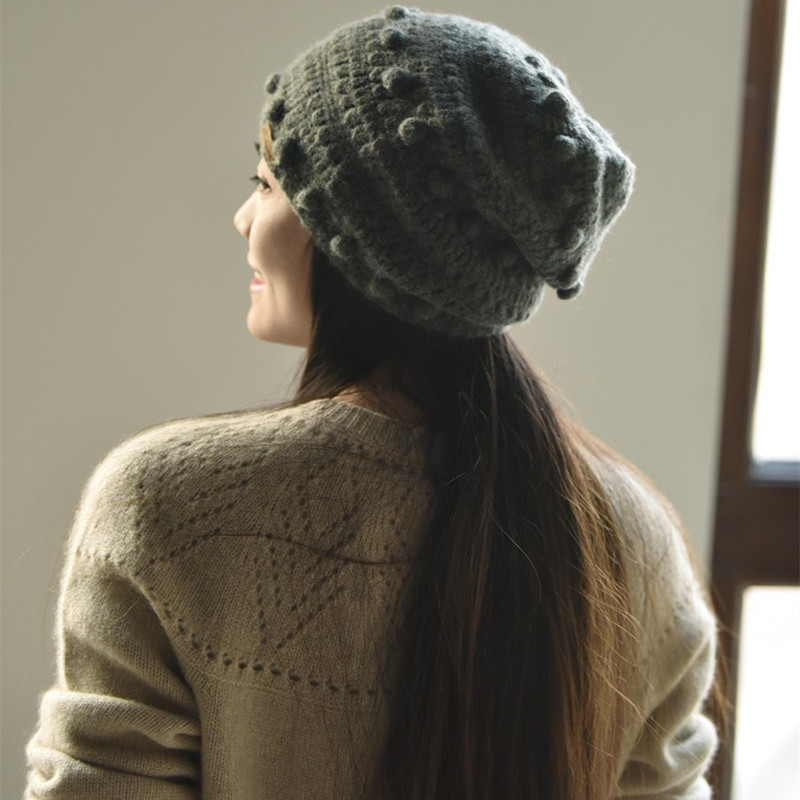 apcshop 秋冬款意设计师手工编织包头帽加密厚重女士白山羊绒帽子
