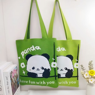 国风熊猫针包斜挎编织单肩包学生补课大容量城市文创宣传袋便携包