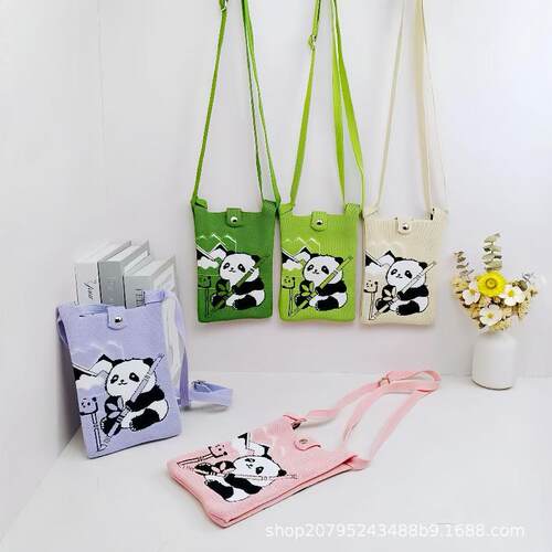 针织包国风潮流熊猫小方包手机包