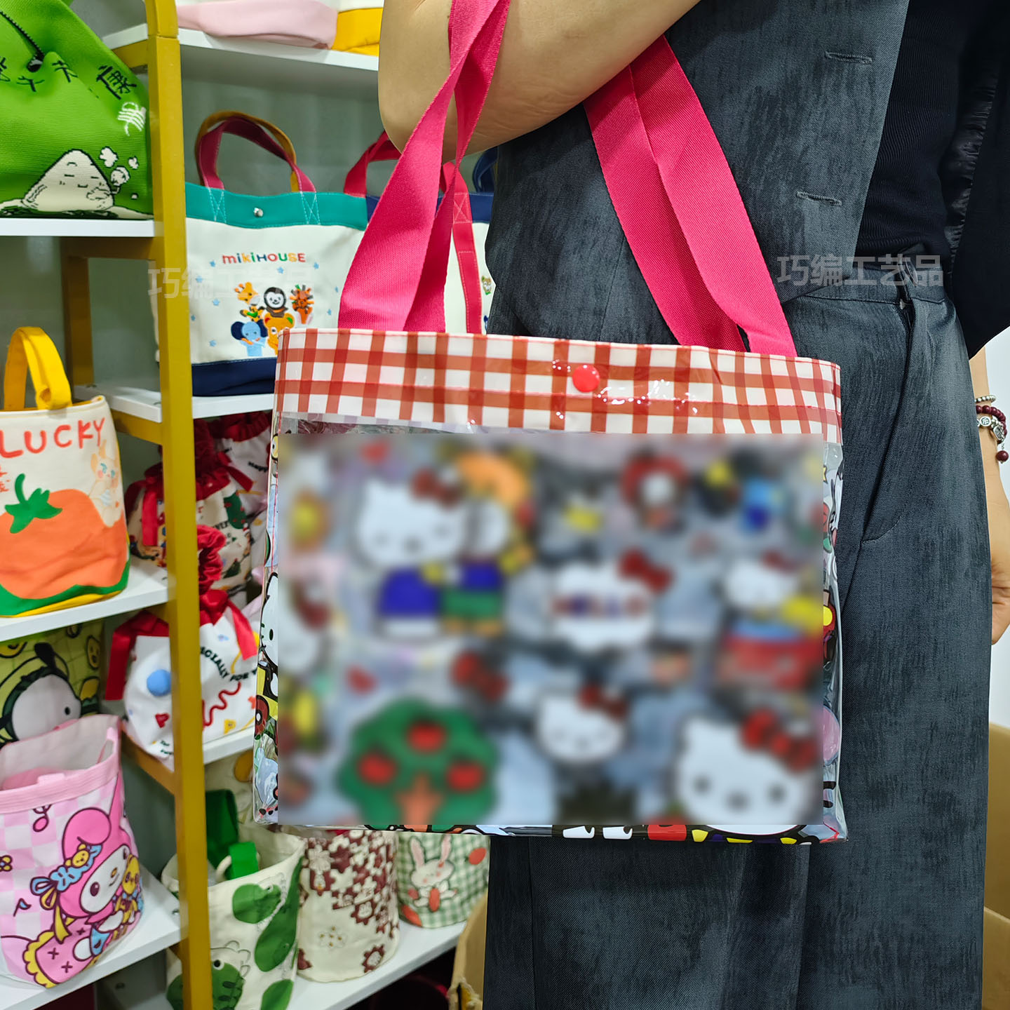 开学季可爱透明手提包沙滩包卡通购物袋印花轻便PVC面料大容量