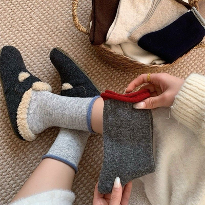 女士秋冬保暖韩系卷边中筒堆堆袜