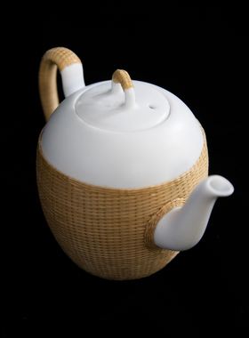 竹丝扣瓷美人肩茶壶非遗手工艺
