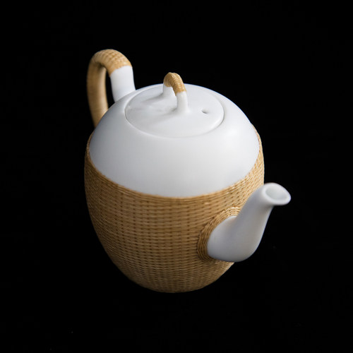 竹丝扣瓷美人肩茶壶非遗手工艺